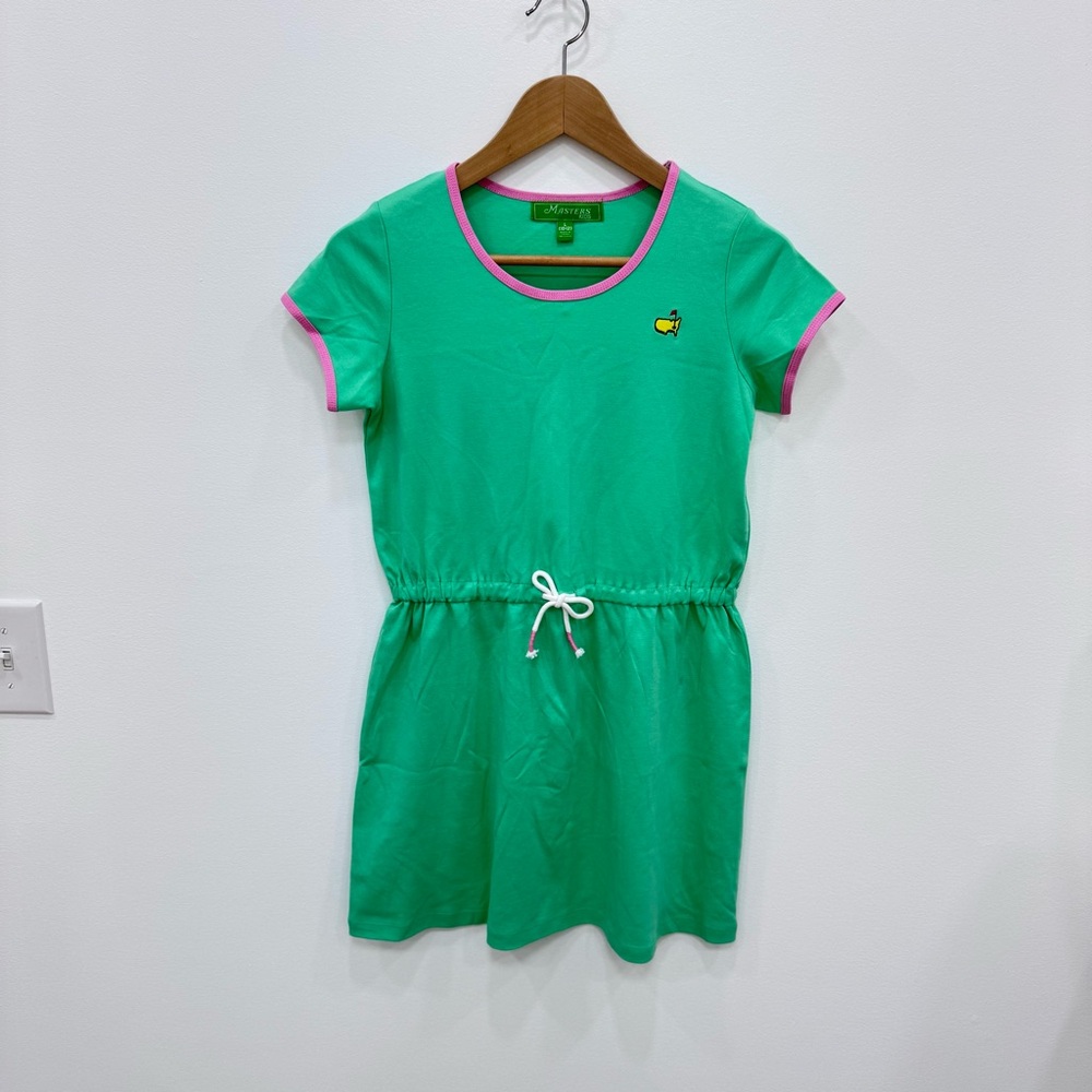 Masters kids girls knit 100% cotton Golf Dress green pink with logo Sz Lg 10-12